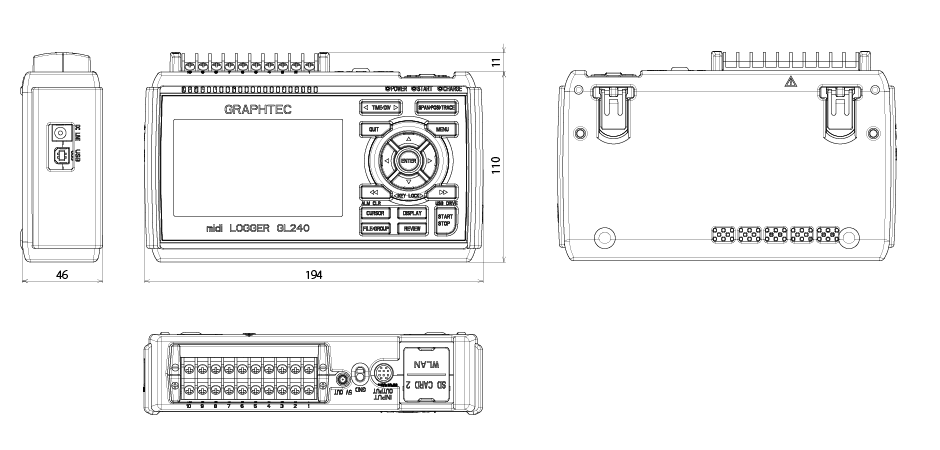 GL240 External Dimensions with cover (rubber protector)